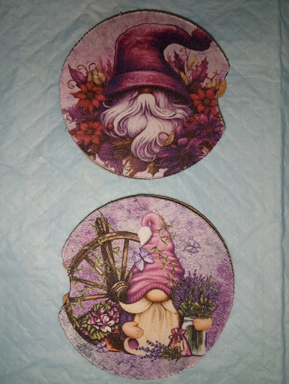 Car Beverage/Cup Coasters Purple Floral Gnomes